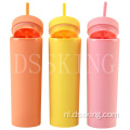 Herbruikbare plastic bekers 16 oz dubbele wand acryl plastic tuimelaar met deksels en rietjes